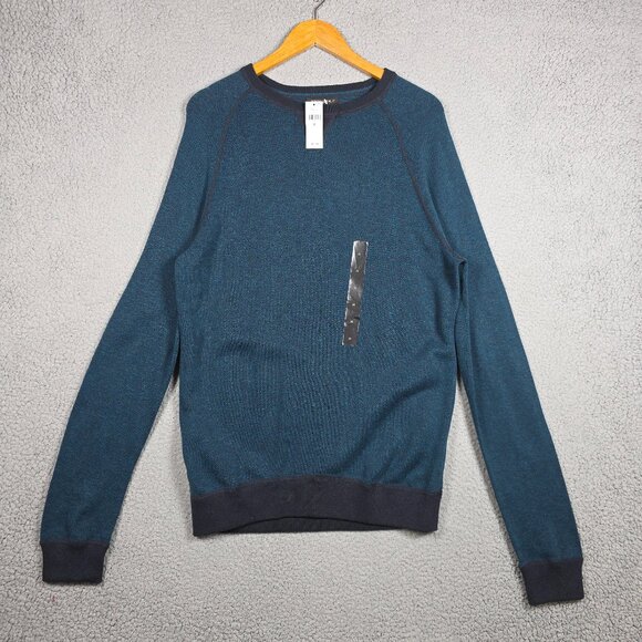 Banana Republic Sweater Mens Medium Turquoise Knit Slim Fit Crew Neck Raglan NWT - Picture 1 of 11